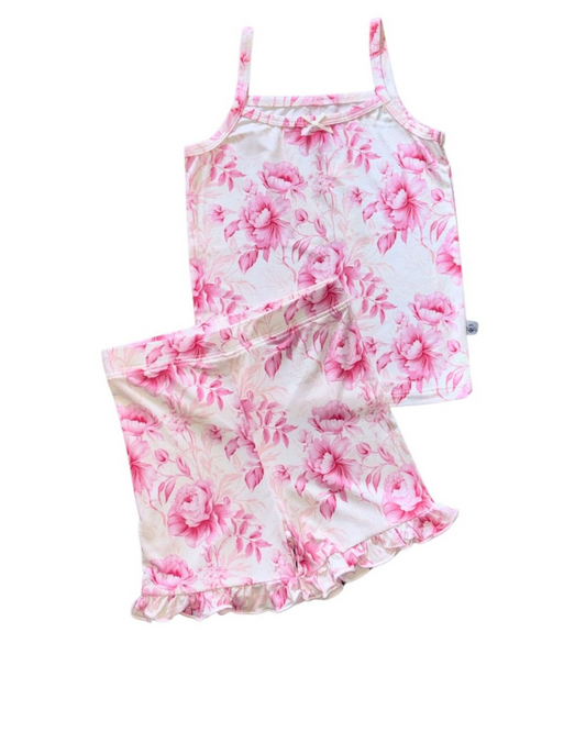 Girls Ruffled Shorts and Tank Pajama Set
