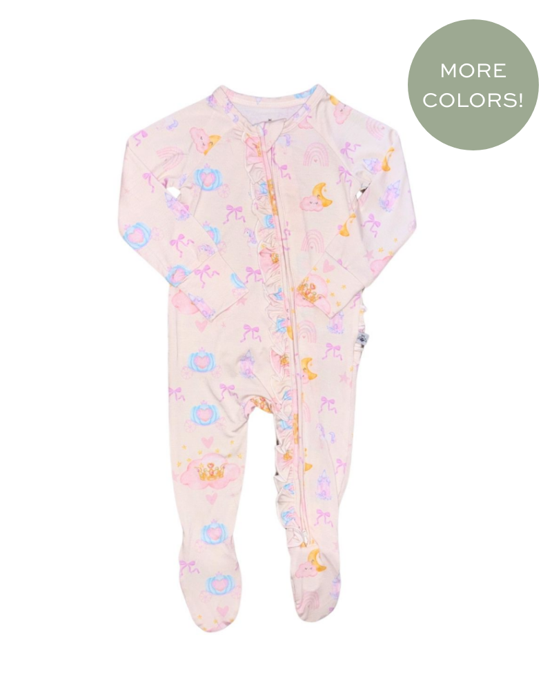 Ruffled Zipper Romper Unicorns and Castles