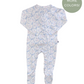 Ruffled Zipper Romper Blue Bow with Roses
