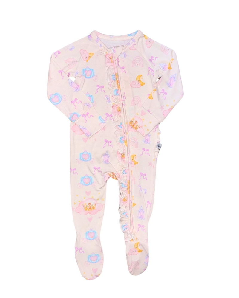 Ruffled Zipper Romper Unicorns and Castles