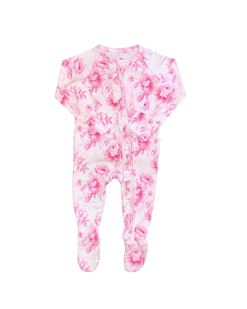 Ruffled Zipper Romper Whimsical Blooms