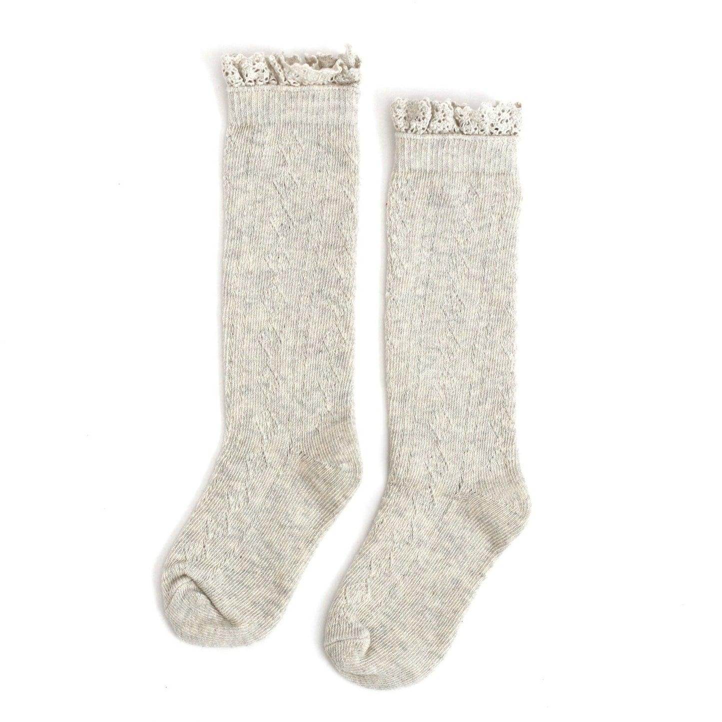 Heathered Grey Fancy Lace Top Knee High Socks